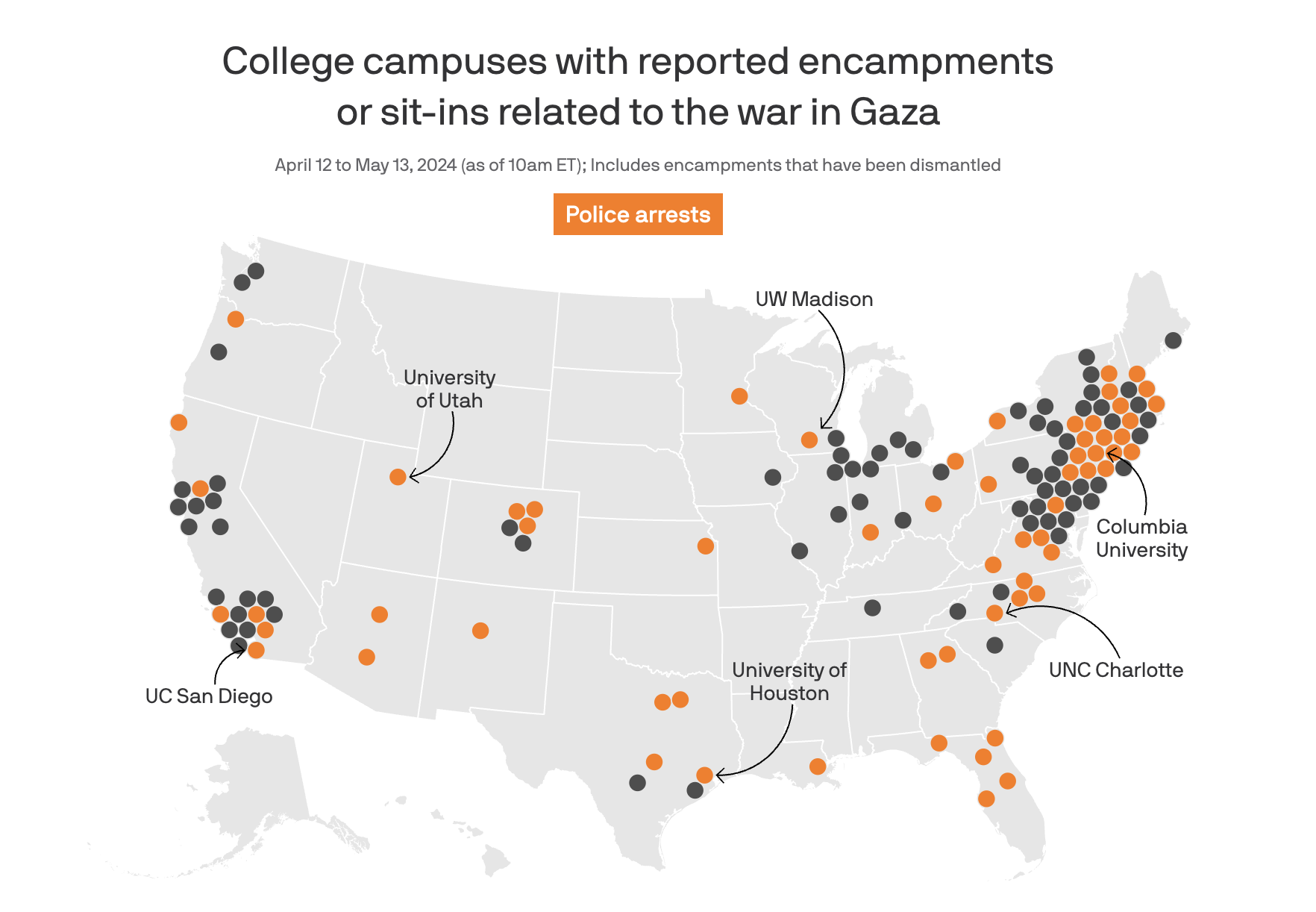 Where pro-Palestinian student protesters have been arrested